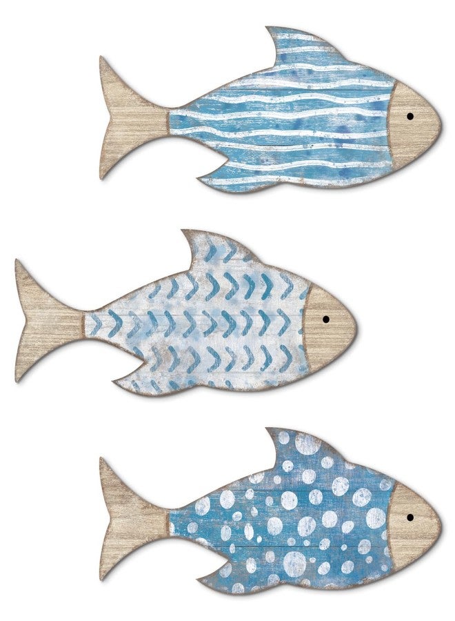 Putuo Decor 3 Pcs Wooden Fish Wall Decor - Beach Nautical Coastal Theme Fish Wall Sculpture - Lake House Ocean Decor - Vintage Ornaments for Home Bathroom Bedroom - Image 1